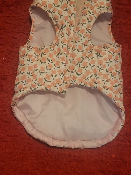 Peach Floral Puffer Dog Coat - Strapless Style - Picture 2 of 6